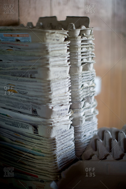 A stack of empty egg cartons