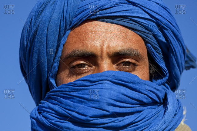 Portrait of Tuareg man in Erg Chebbi, Sahara Desert, Morocco