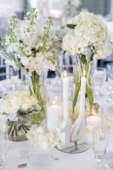 Close up of flower arrangment at wedding reception