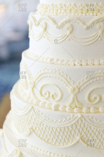 Close up of wedding cake at wedding reception