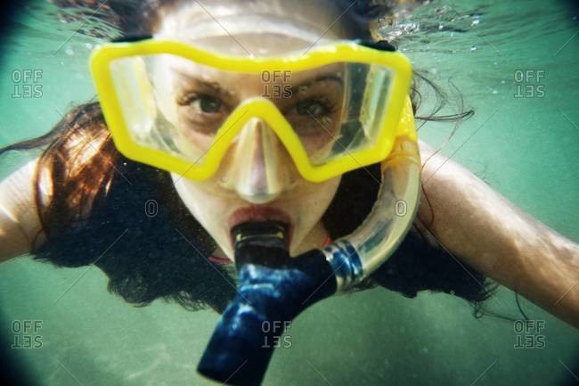 Close up of a woman snorkeling