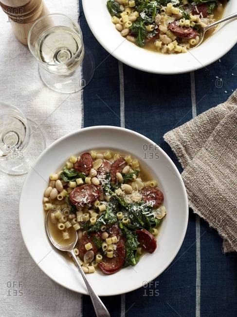 Quick sausage, white bean and spinach stew