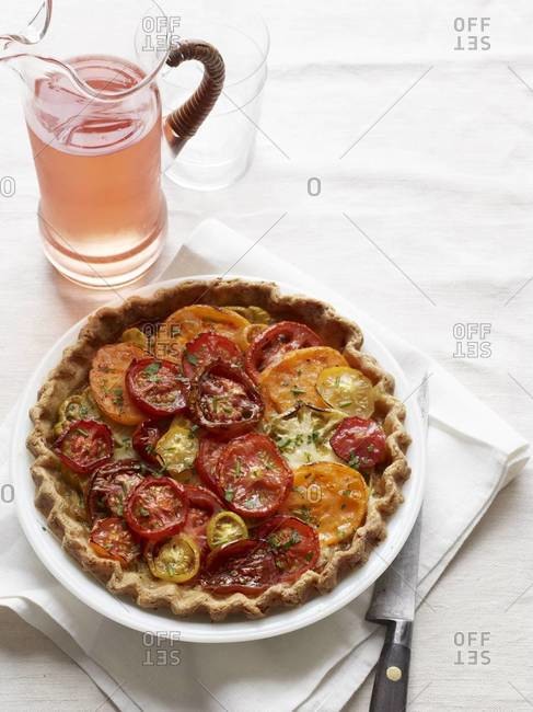 Top view of heirloom tomato pie