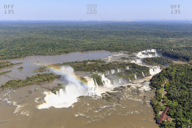 South America, Brasilia, Parana, Iguazu National Park, Iguazu Falls and rainbow