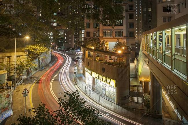 Light streaks on a street in Hong Kong