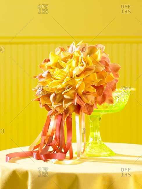 A yellow bouquet in a yellow room