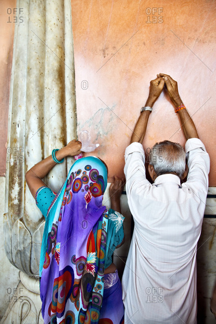 Worshippers at a Hindu temple in Jaipur, Rajasthan, India
