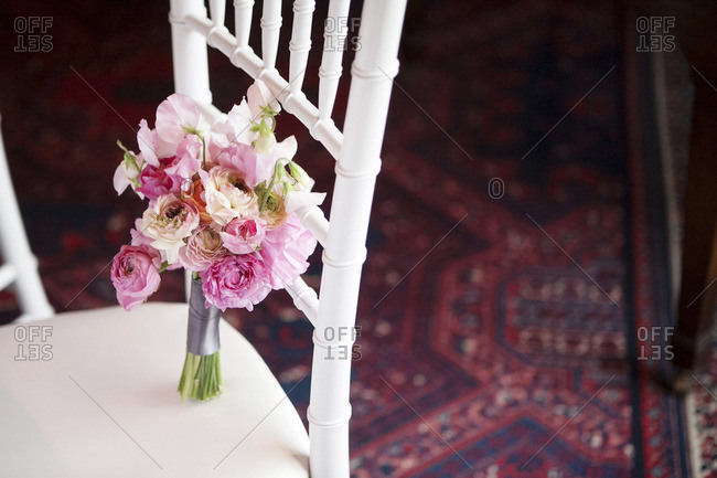 Wedding bouquet on a chair