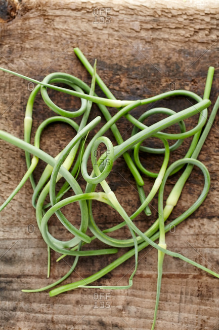 Early harvested garlic scapes