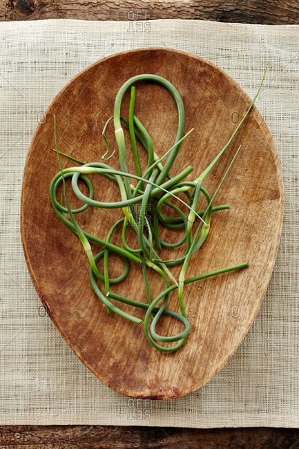 Early harvested garlic scapes