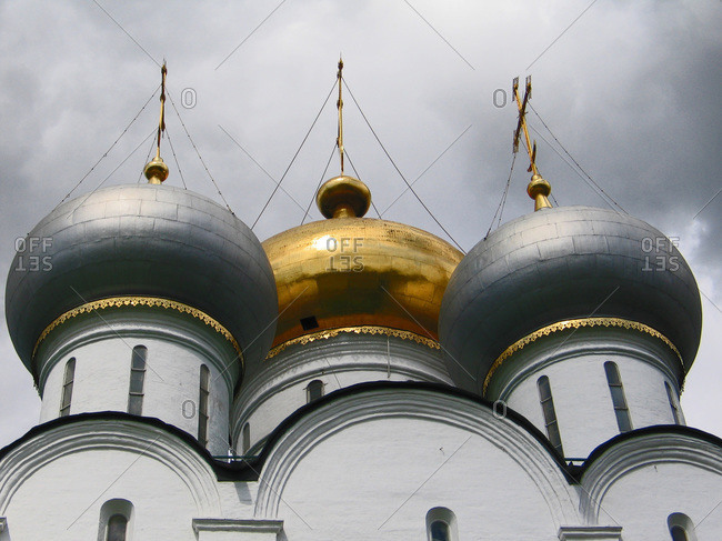 The domes of the Cathedral of the Archangel in Moscow, Russia