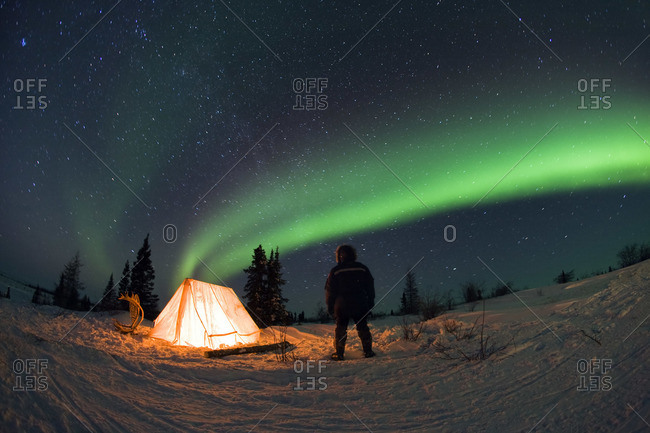 Person watching the aurora borealis