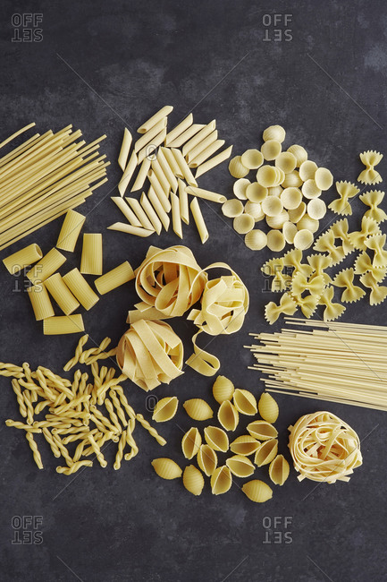 Overhead view of different types of pasta