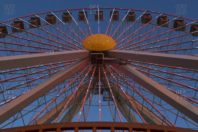 Close-up of the hub of a Ferris wheel