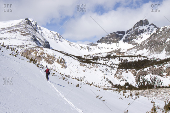 Backcountry skiers in the Railroad Creek drainage on Marias Pass in Glacier National Park, Montana