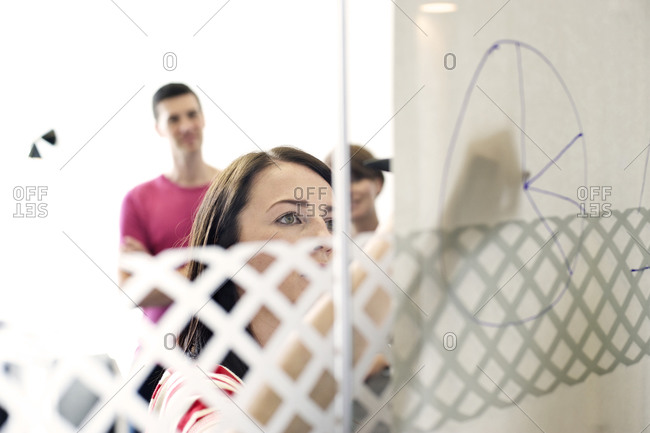 Businesswoman drawing graph by hand at meeting