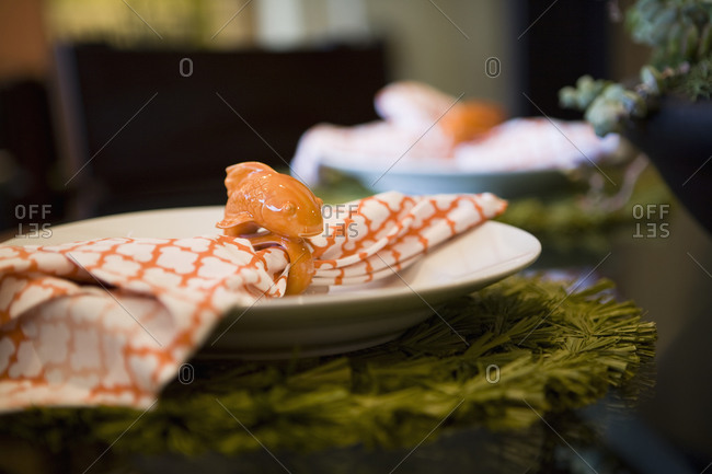 Contemporary place setting with Koi napkin ring