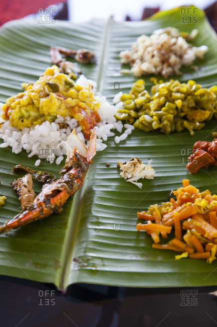South Indian meal served on banana leaf