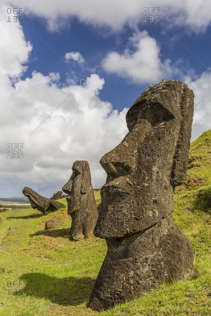 Moai sculptures in various stages of completion at Rano Raraku