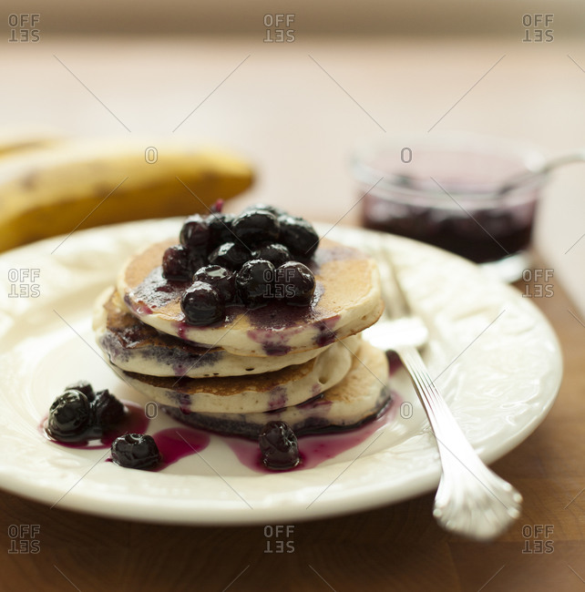 North American pancakes served with blueberry jam
