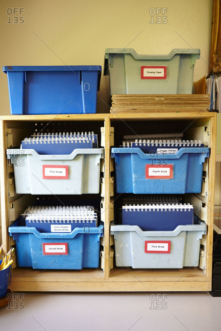 File storage boxes in a school