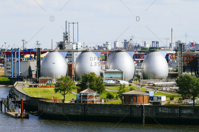 Digestion tanks of water treatment plant Koehlbrandhoeft at River Elbe
