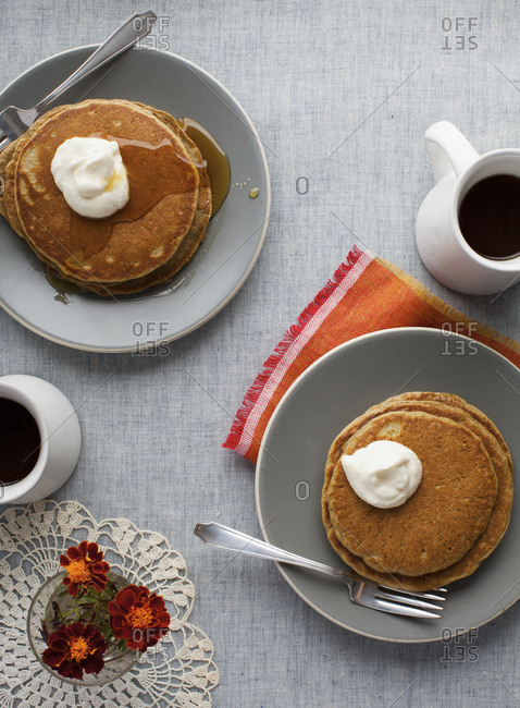 Pumpkin pancakes served with coffee