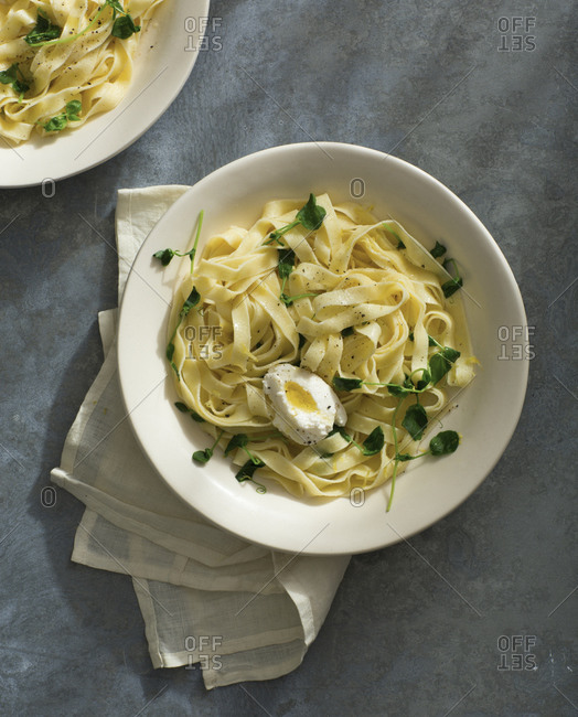 Fresh pasta with pea greens and ricotta
