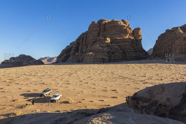Travel in Wadi Rum desert by car, Wadi Rum, Jordan