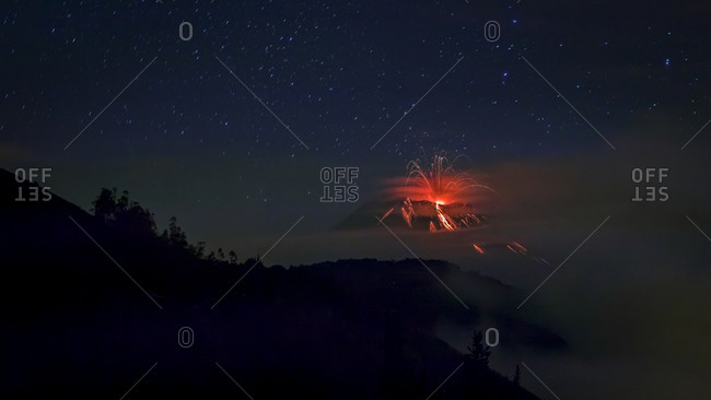 Tungurahua spews hot lava and ash at night, Ecuador