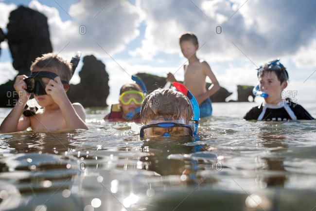 Kids snorkeling at Maeda Flats, Okinawa, Japan