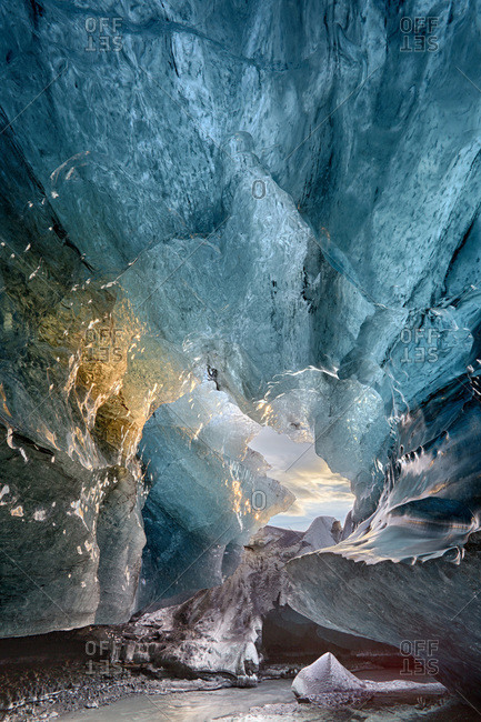 View inside an ice cave under the south Vatnajokull Glacier, Iceland