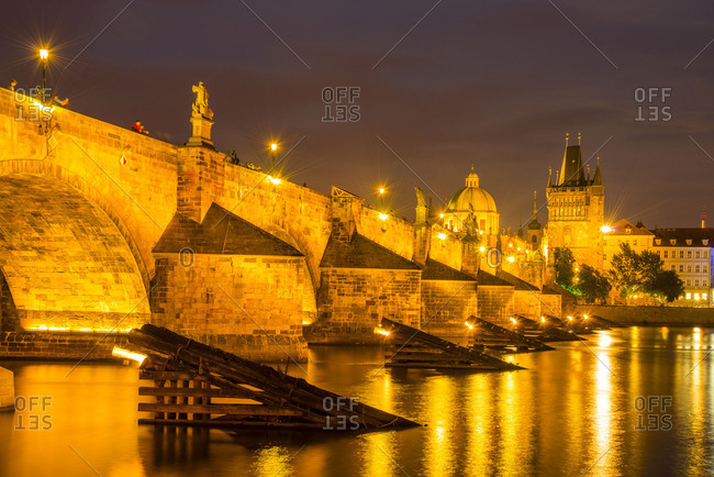 Charles Bridge and Old Town Bridge Tower in the evening