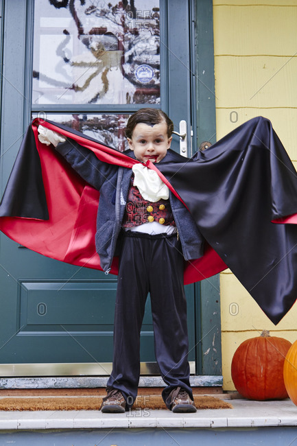 Boy wearing a Dracula costume