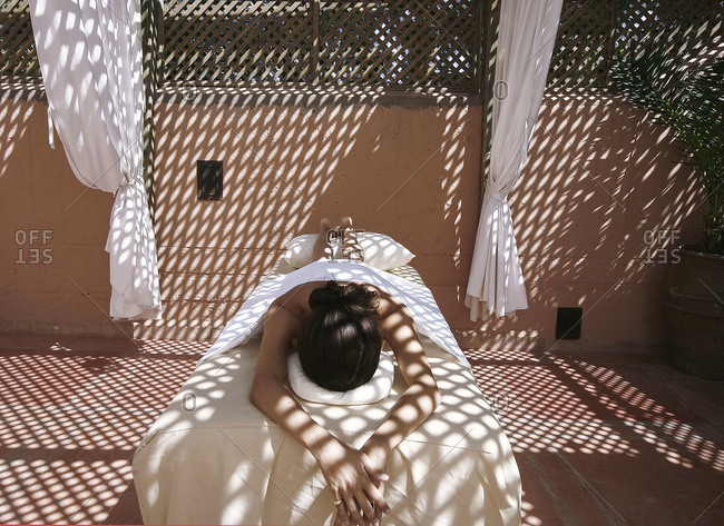 Woman waiting for a massage at a hotel spa, Marrakesh, Morocco