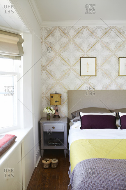 Wallpapered bedroom