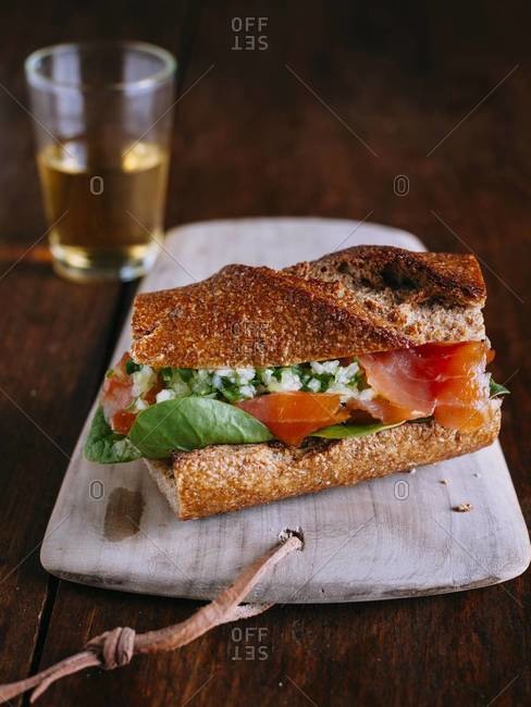 Smoked salmon sandwich with ginger relish