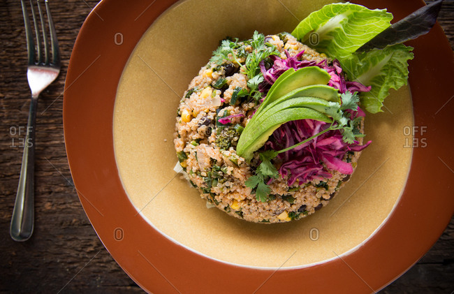 Quinoa salad with avocado and lettuce