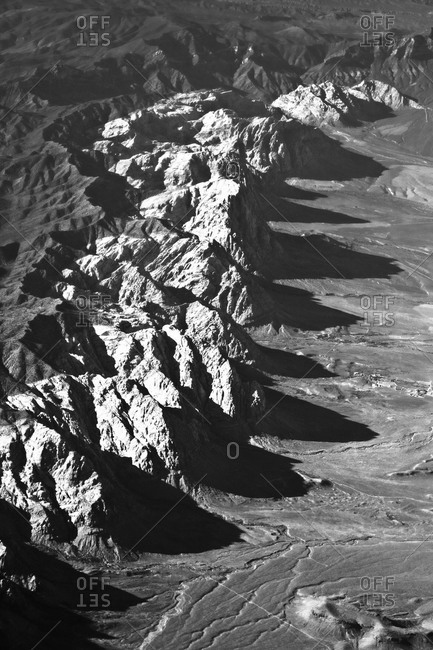 Aerial view of mountains on the approach to Las Vegas, Nevada