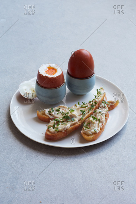 Egg soldiers served with soft boiled eggs
