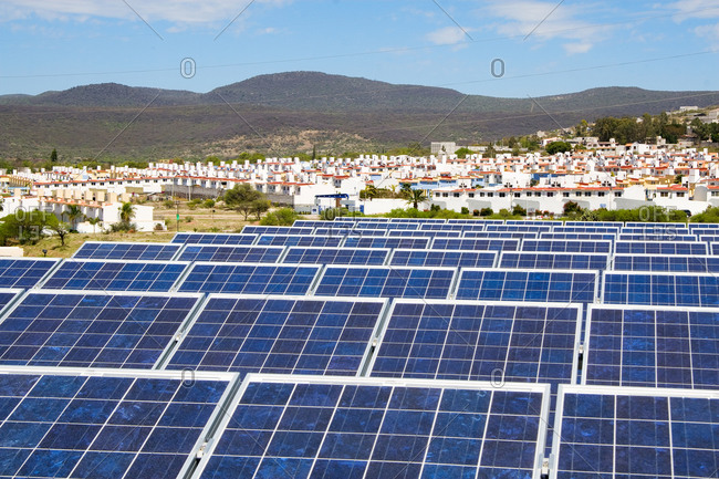 Photovoltaic solar array on the Kaiser Compressors office\'s roof, in Queretaro, Mexico