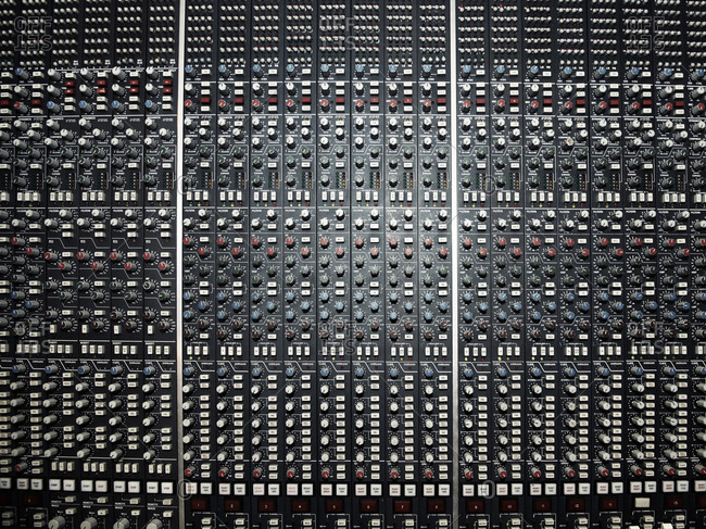 Dials and knobs on a music mixing desk