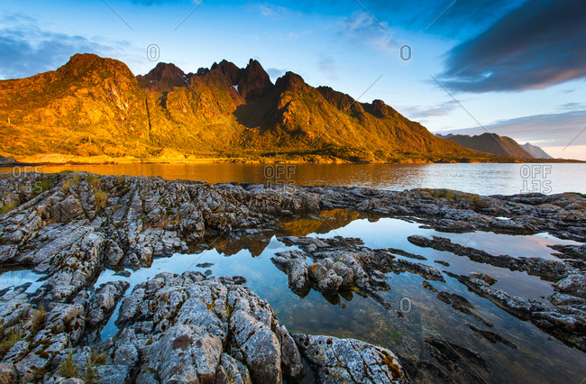 Rocks lead to the sea in Lofoten, Norway