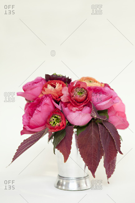 A bouquet of dark pink flowers