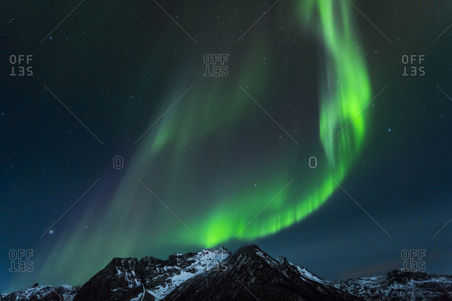 Polar lights (aurora borealis) in Gimsoy, Lofoten, Norway