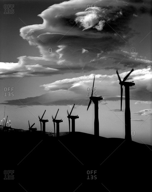 Silhouette of windmills