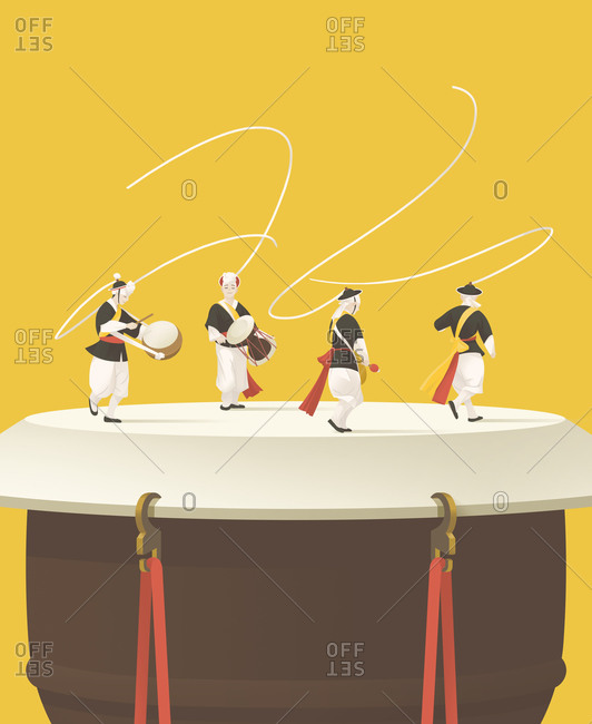 Korean drummers performing on a drum