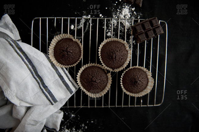 Chocolate muffins and oven rack