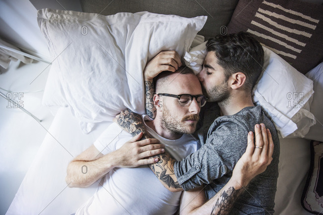 New York Ny Usa October Gay Man Kissing Boyfriend Stock