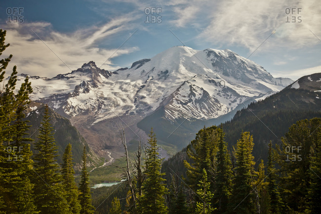 The northeast face of Mount Ranier and the Winthrop Glacier in Mount Ranier National Park